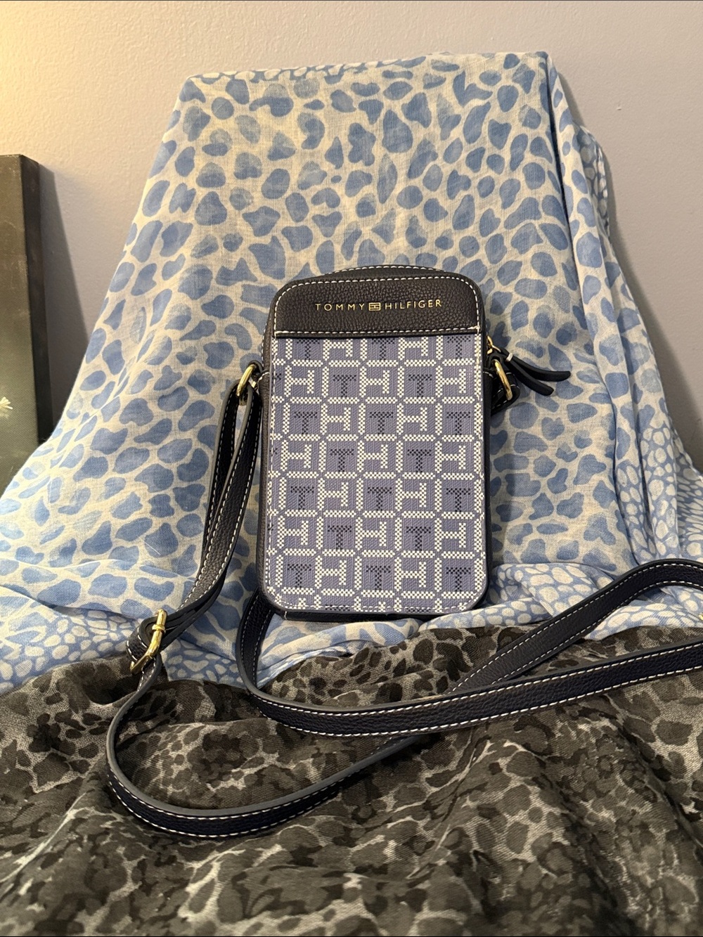 Tommy Hilfiger Andrea II Blue Monogram Crossbody Phone Pouch